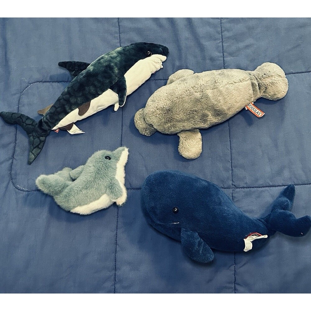 Lot of 4 Douglas Ocean Plush Dolphin Shark Whale Manatee Sea Marine Life